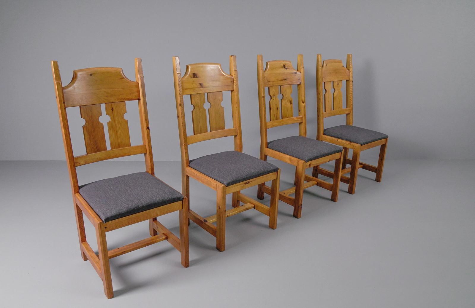 Set Of 4 Swedish Pine Chairs By Gilbert Marklund For Furusnickarn Ab, 1970s photo 2378.0