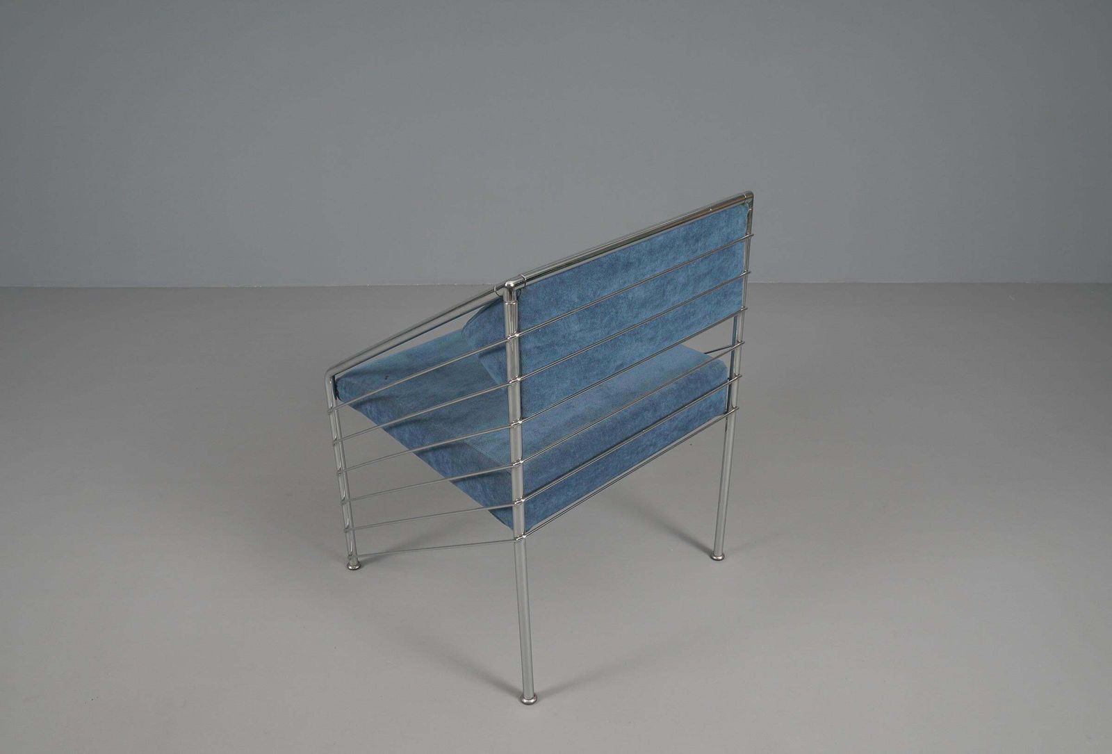 photo for sale Rare Italian Armchair In Upholstery Fabric And Chrome Frame, 1970s