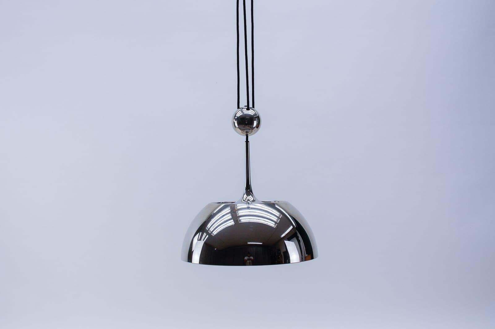 Florian Schulz Nickel Plated Pendant Lamp With Counterweight, Germany, 1970s photo for sale
