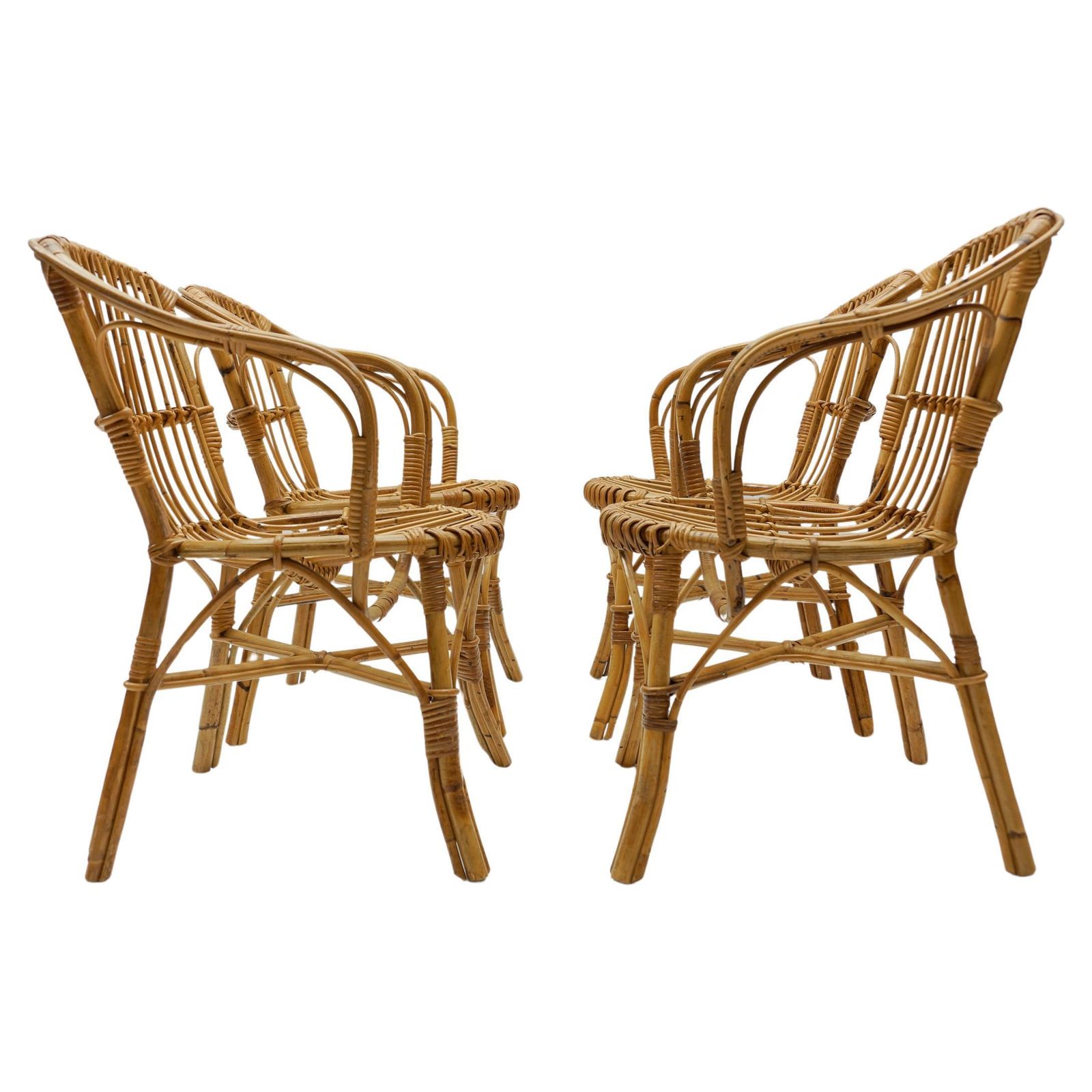 Set Of Four Italian Rattan/Bamboo Armchairs, 1960s