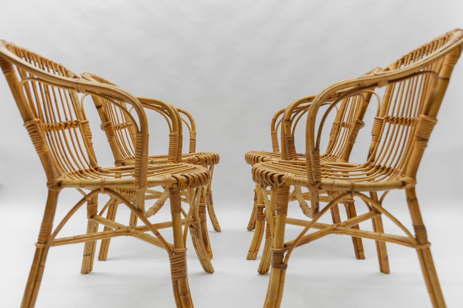 Set Of Four Italian Rattan/Bamboo Armchairs, 1960s photo 1360.0
