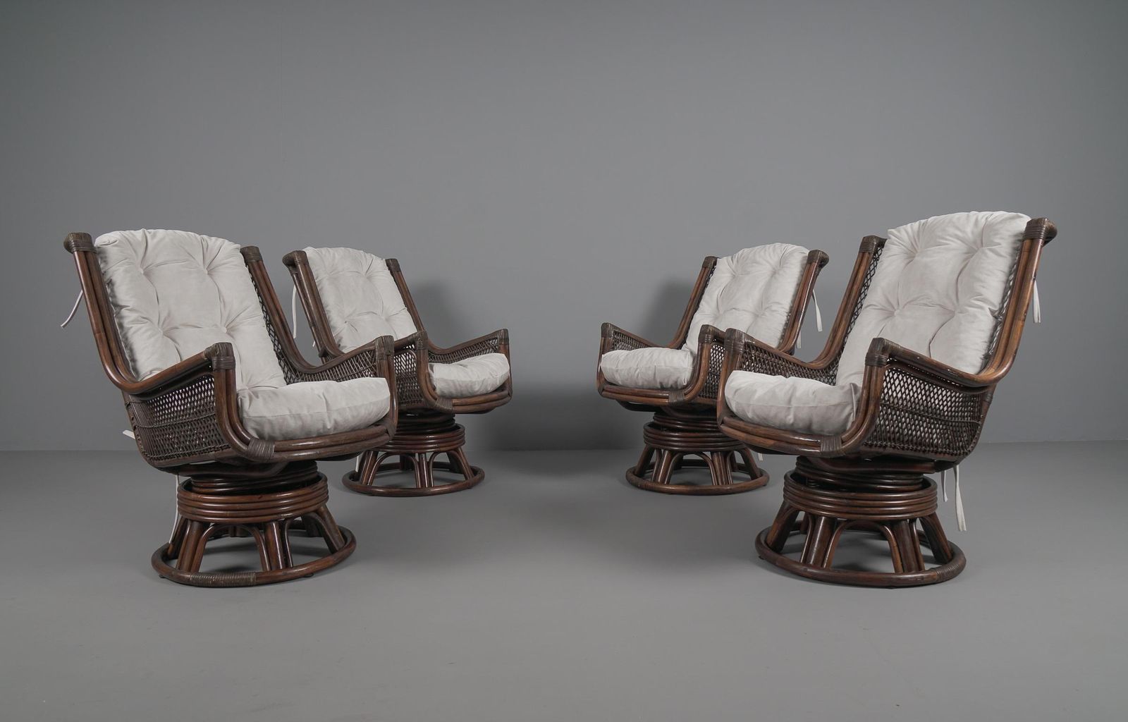 New Upholstered Rattan Seating Set, 4x Armchairs 1x Stool 1x Coffee Table, 1960s photo buy