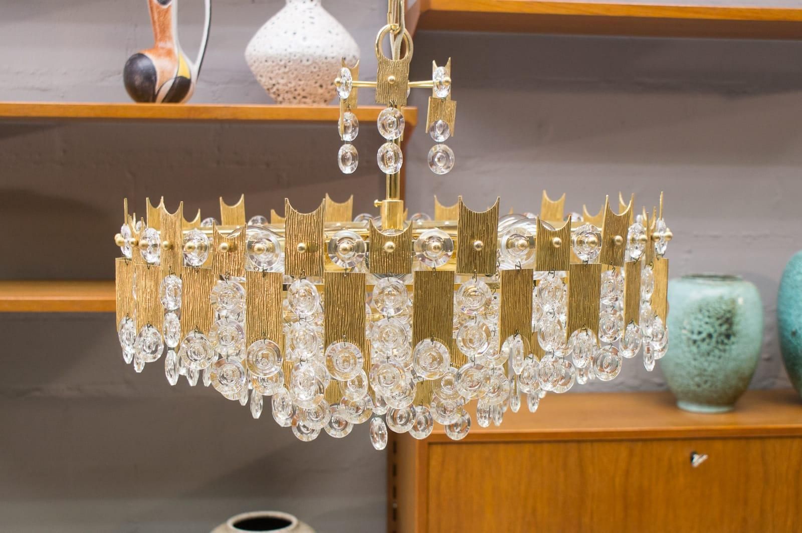 Midcentury Jeweled Crystal Chandelier By Palwa 'Palme & Walter', 1960s photo for sale