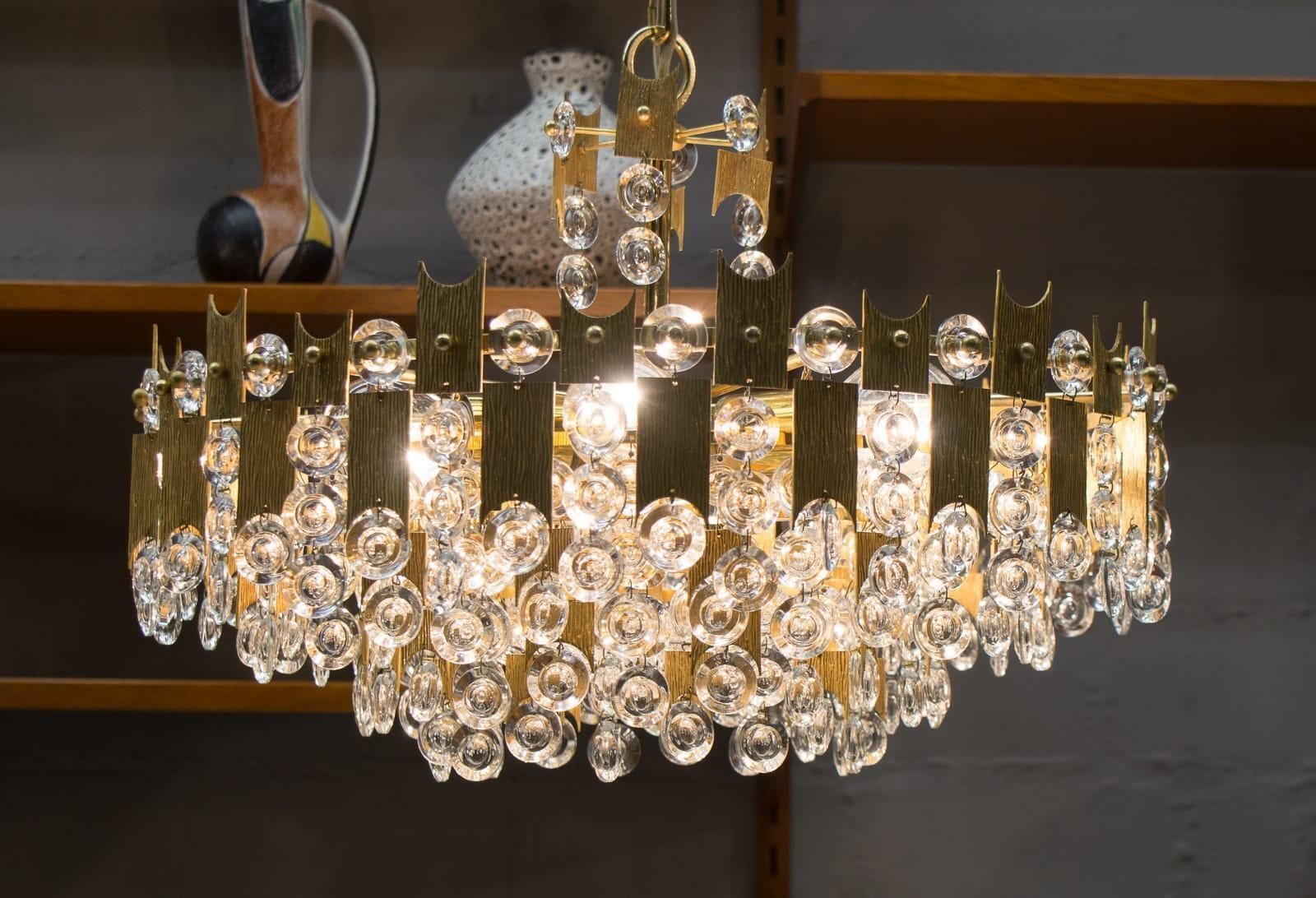 Midcentury Jeweled Crystal Chandelier By Palwa 'Palme & Walter', 1960s photo Lighting