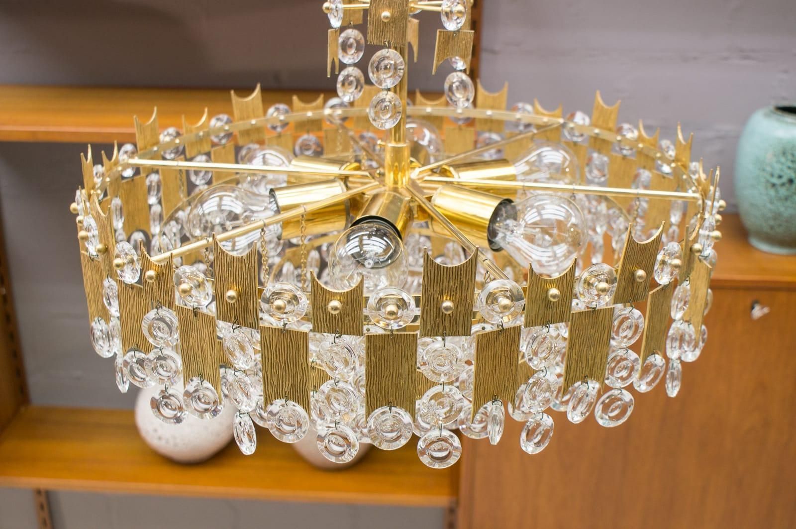 Midcentury Jeweled Crystal Chandelier By Palwa 'Palme & Walter', 1960s photo vintage