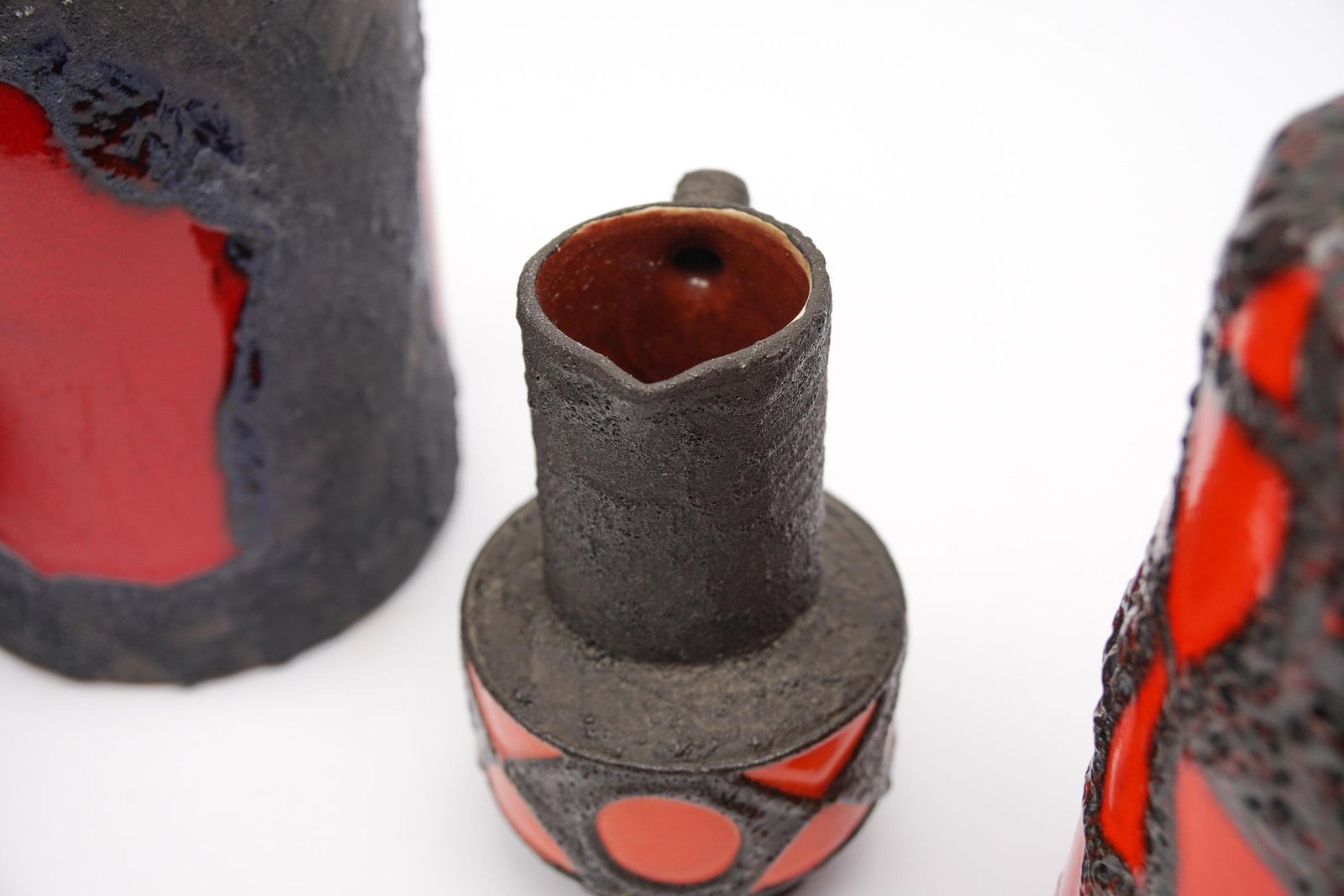 Set Of 4 Red And Orange Fat Lava Ceramic Vases, 1960s Germany photo vinterior
