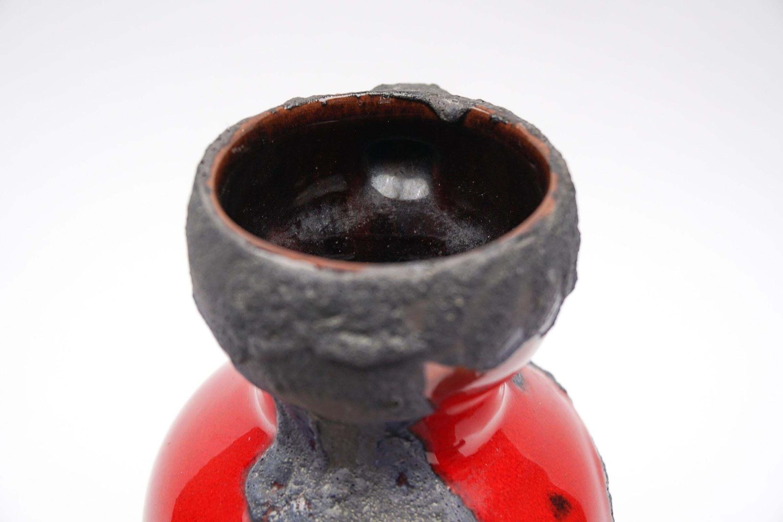 photo for sale Set Of 4 Red And Orange Fat Lava Ceramic Vases, 1960s Germany
