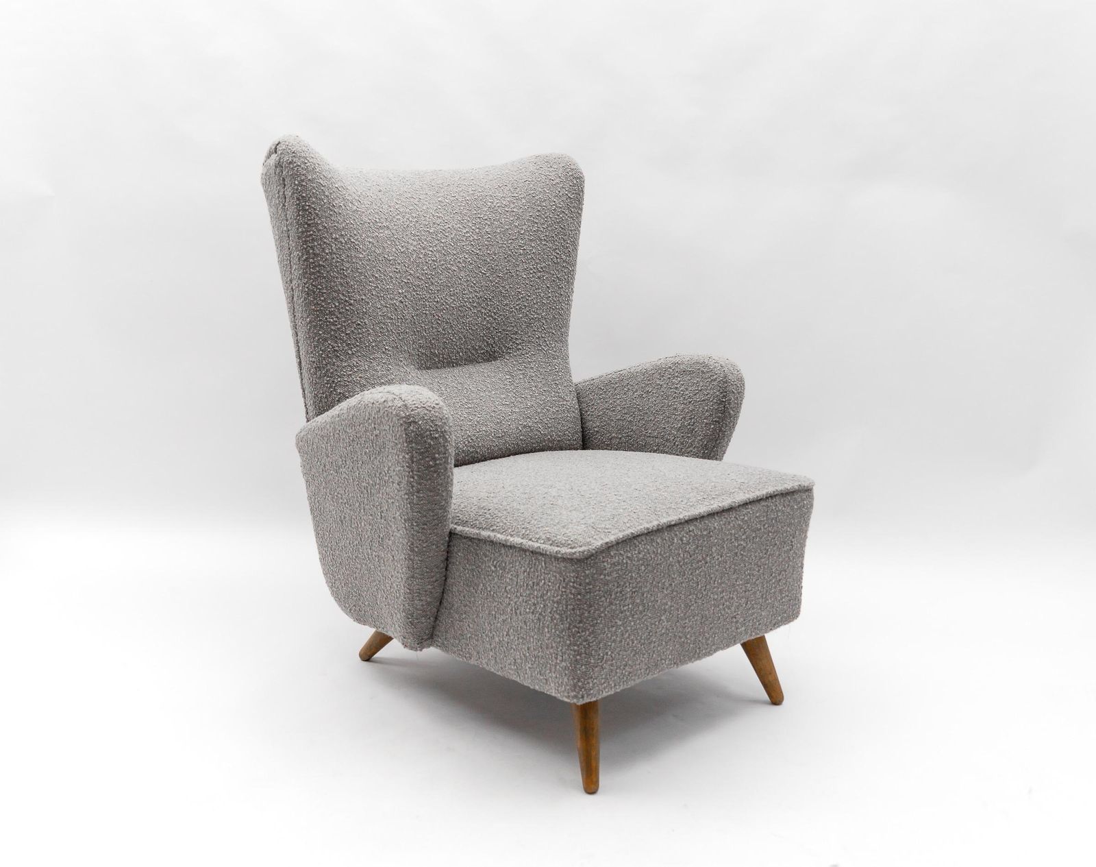 Large Grey Boucle Fabric Wingback Armchair, Italy, 1950s photo 1996.0
