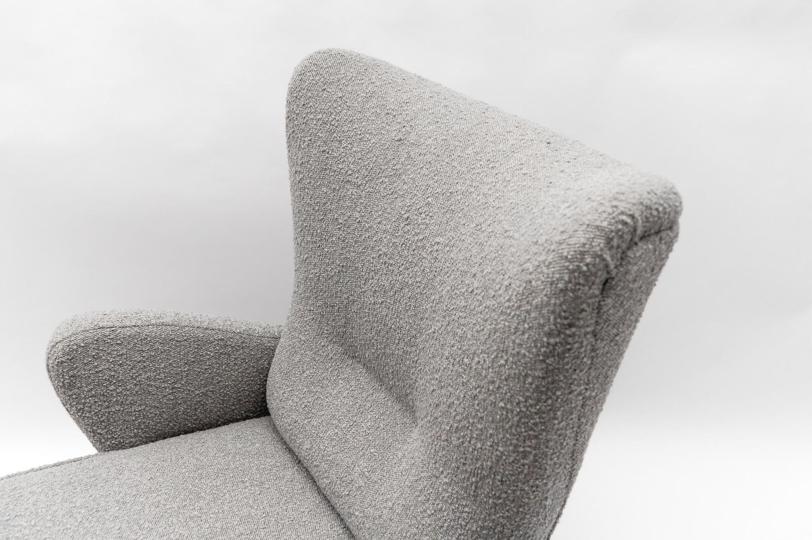 Furniture Large Grey Boucle Fabric Wingback Armchair, Italy, 1950s photo