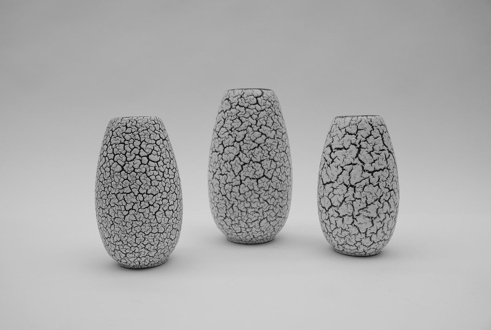 photo for sale Awesome Set Of 47 Black & White Craquele Ceramic Vases By Jasba Keramik, Germany