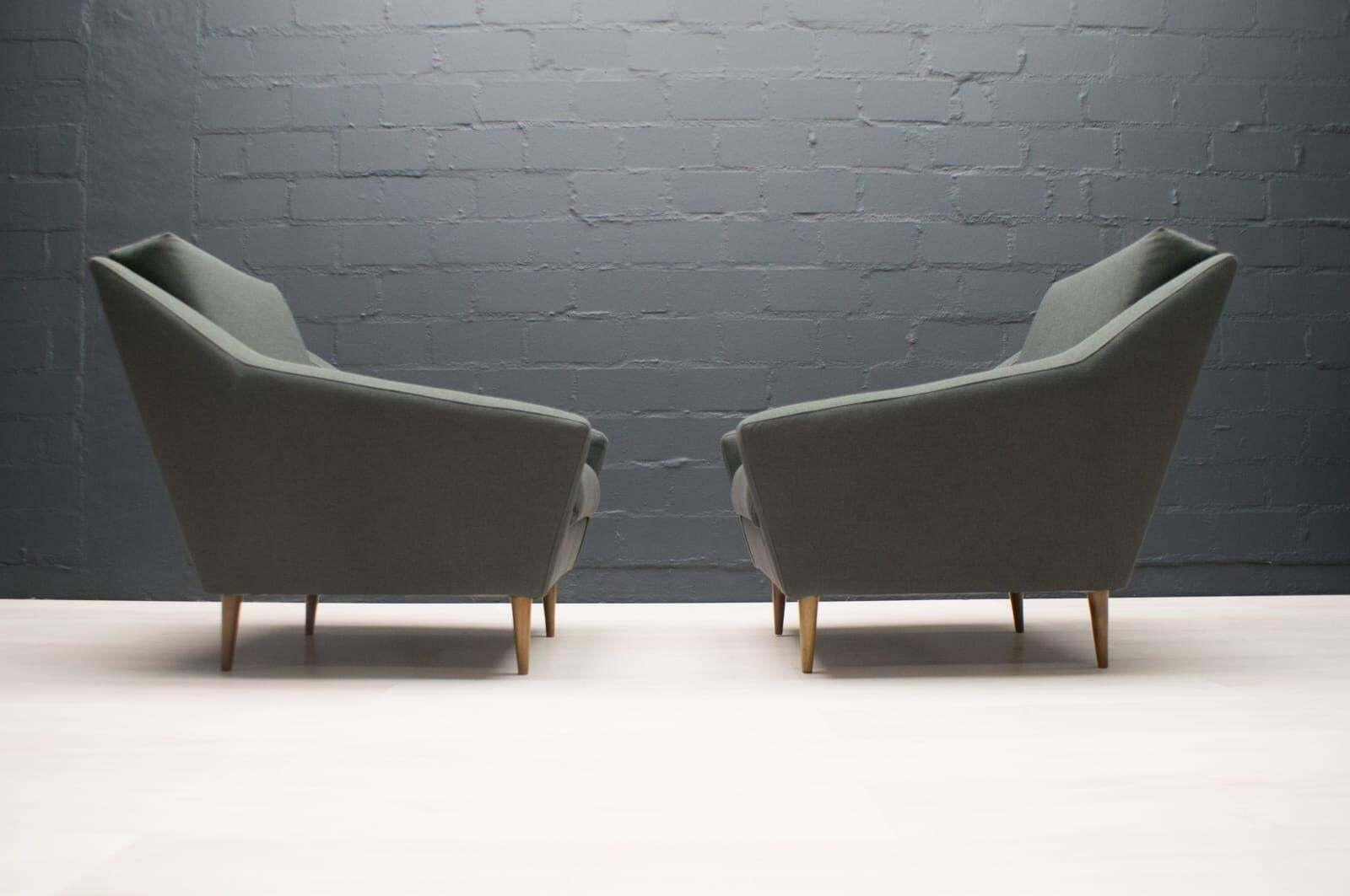 Set Of 2 Armchairs In Wood And Fabric By Eddie Harlis For Hans Kaufeld, 1960s photo vinterior