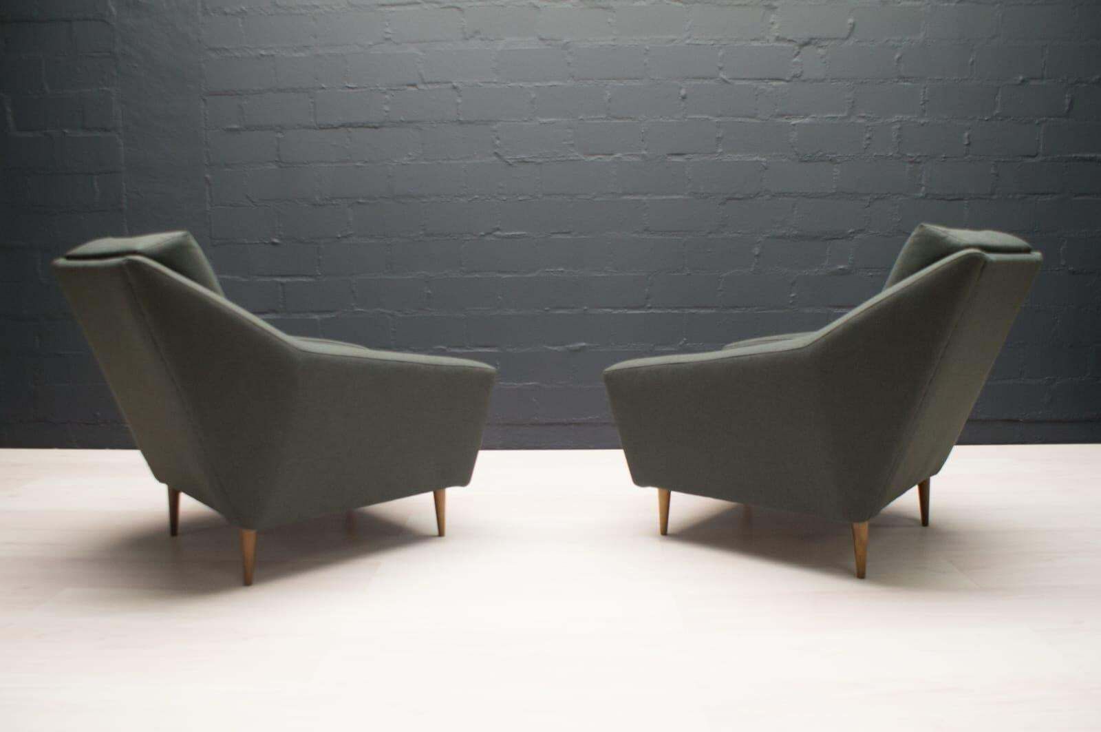 Set Of 2 Armchairs In Wood And Fabric By Eddie Harlis For Hans Kaufeld, 1960s photo vintage