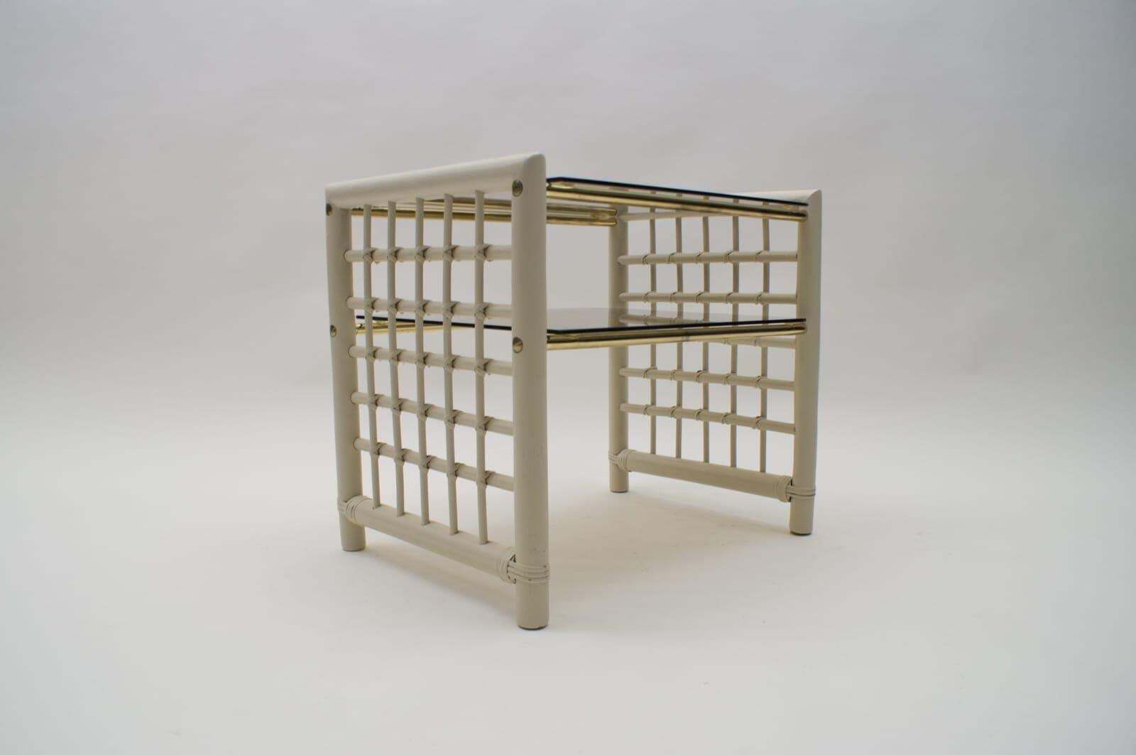 Hollywood Regency Nightstand Made In Bamboo, Brass With Smoked Glass, 1970s photo for sale