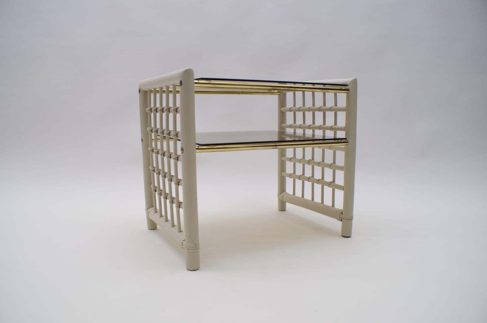 Hollywood Regency Nightstand Made In Bamboo, Brass With Smoked Glass, 1970s photo Furniture