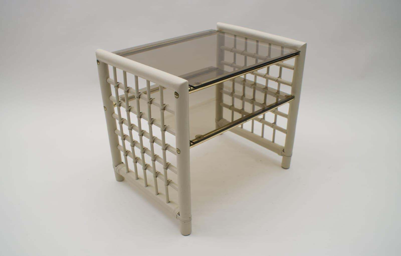 Hollywood Regency Nightstand Made In Bamboo, Brass With Smoked Glass, 1970s photo 637.0