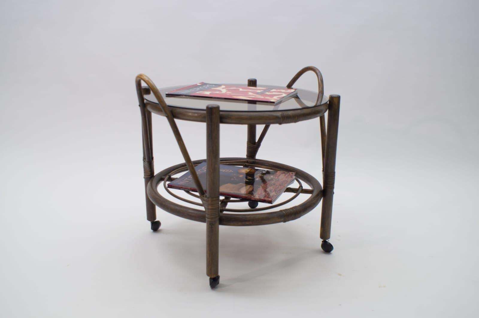 Italian Riviera Bamboo And Rattan Bar Cart Serving Trolley, 1960s photo furniture