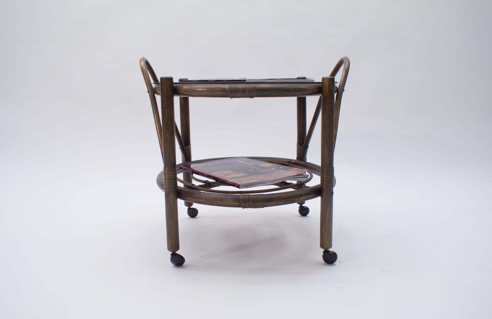 photo furniture Italian Riviera Bamboo And Rattan Bar Cart Serving Trolley, 1960s