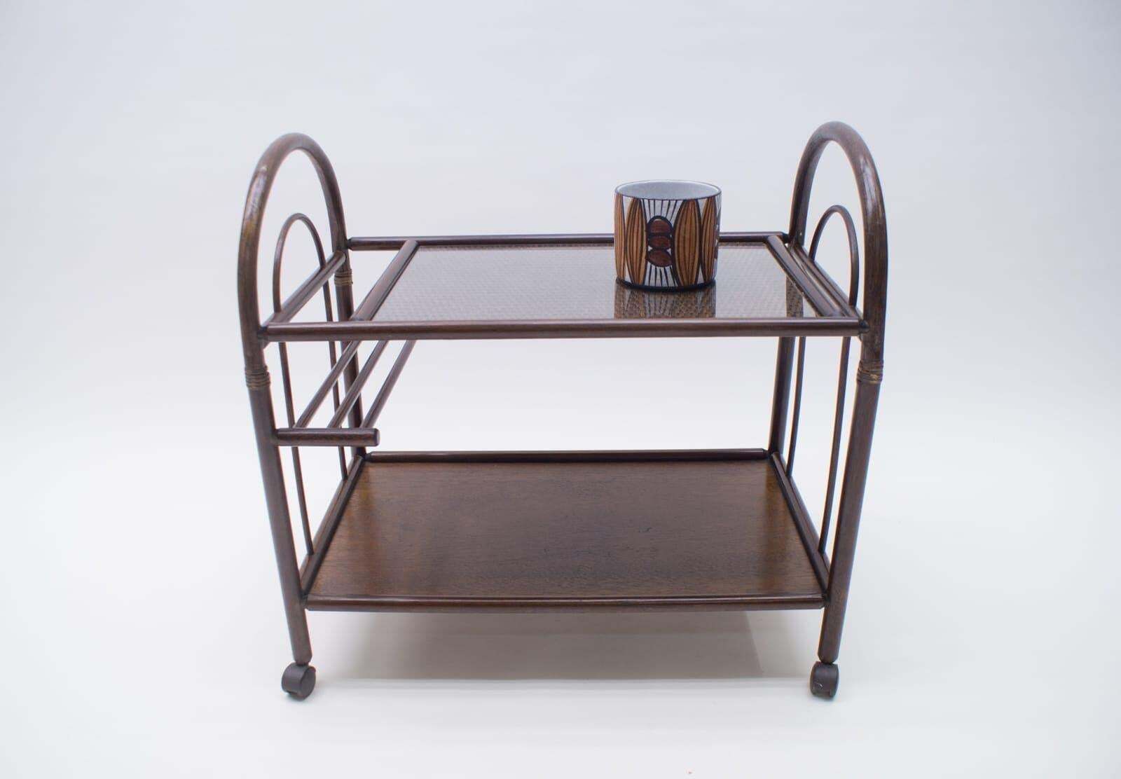 Lovely Italian Riviera Bamboo And Rattan Bar Cart Serving Trolley, 1960s photo for sale