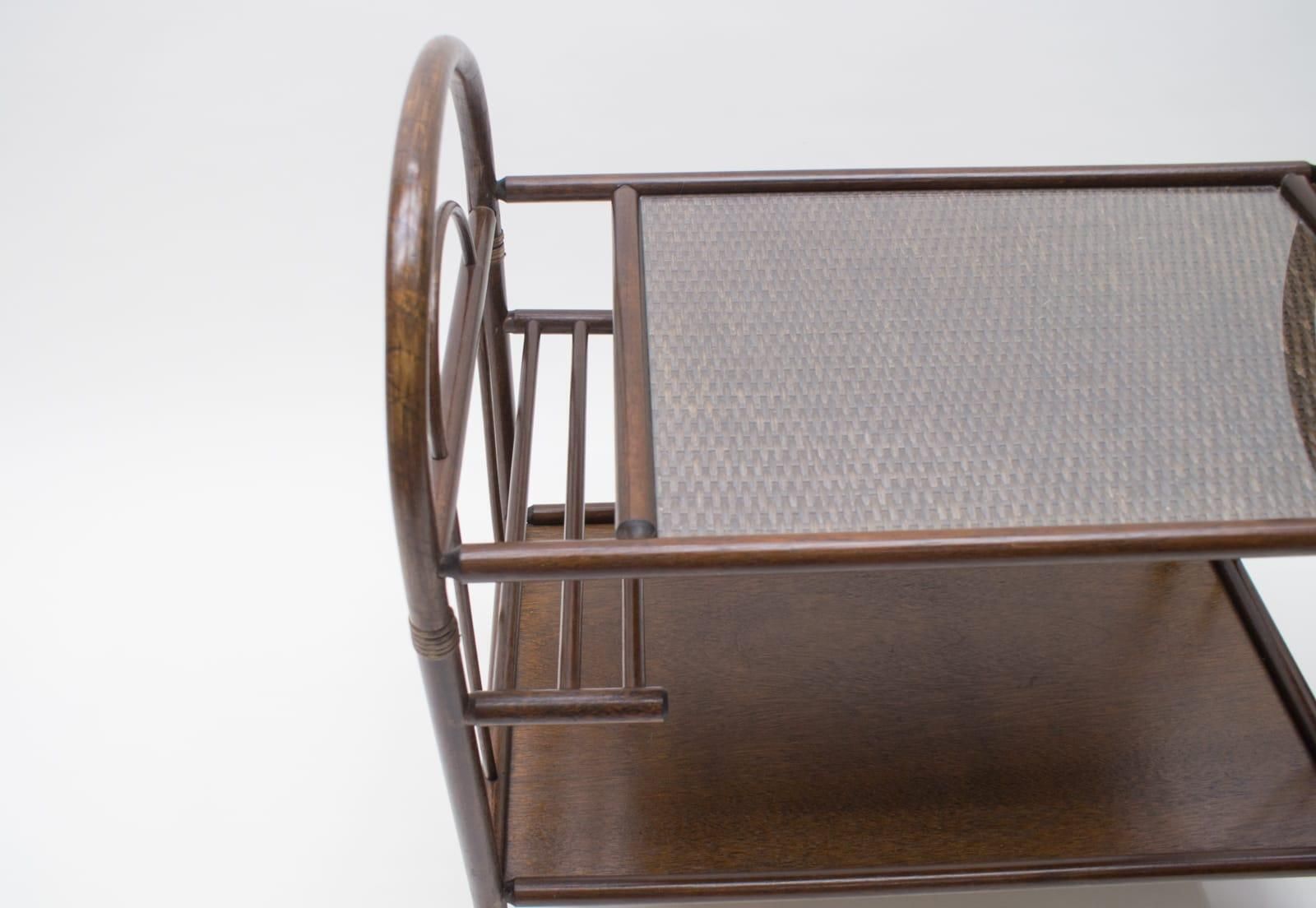 Lovely Italian Riviera Bamboo And Rattan Bar Cart Serving Trolley, 1960s photo buy