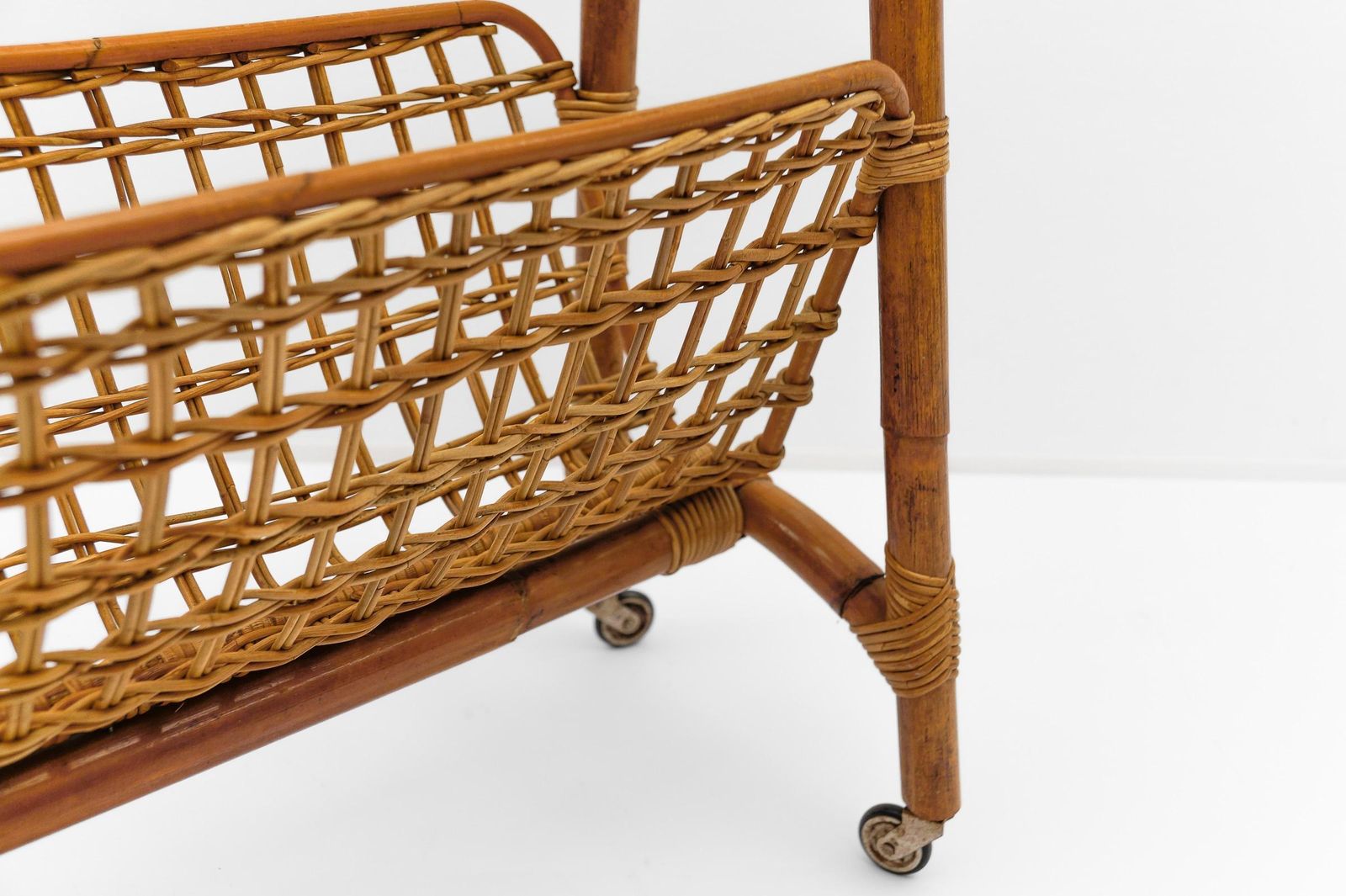 Italian Riviera Bamboo And Rattan Bar Cart Serving Trolley, 1950s photo buy