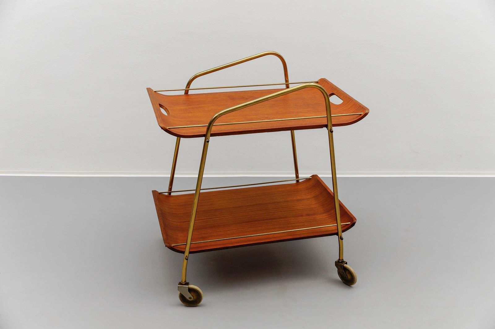 Mid Century Modern Serving Cart In Teak And Brass With Removable Tray, 1950s photo Home Decor