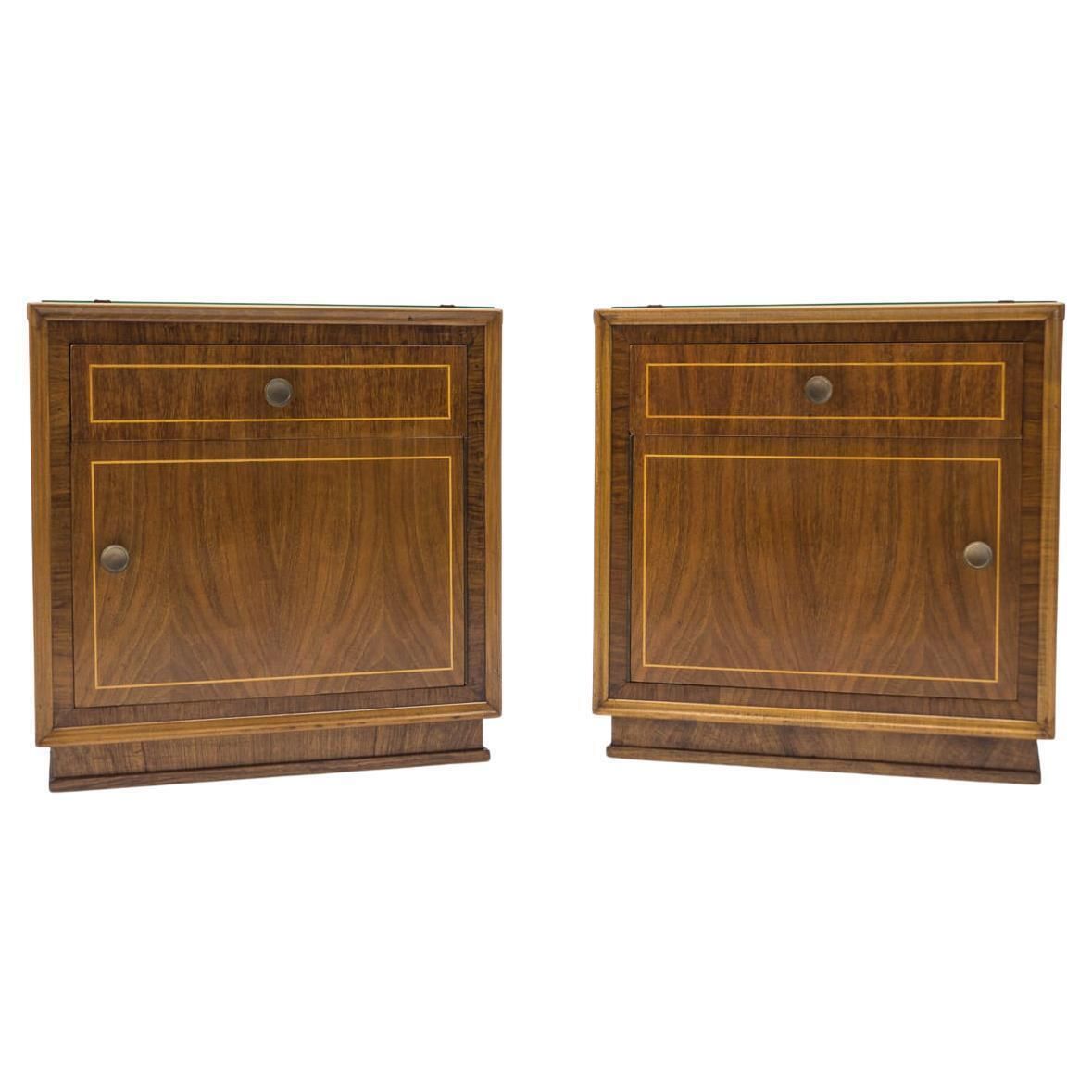 Lovely Austrian Art Deco Nightstands With Inlays, 1930s, Set Of 2