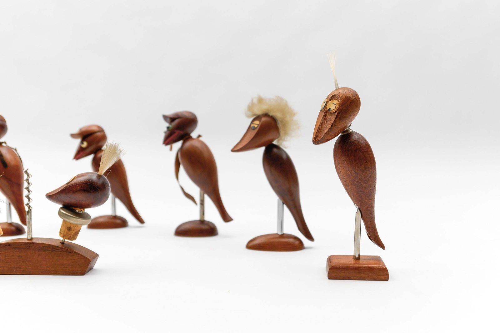 photo furniture Lovely Set Of 7 Scandinavian Wooden Woodpecker Corkscrews, 1960s