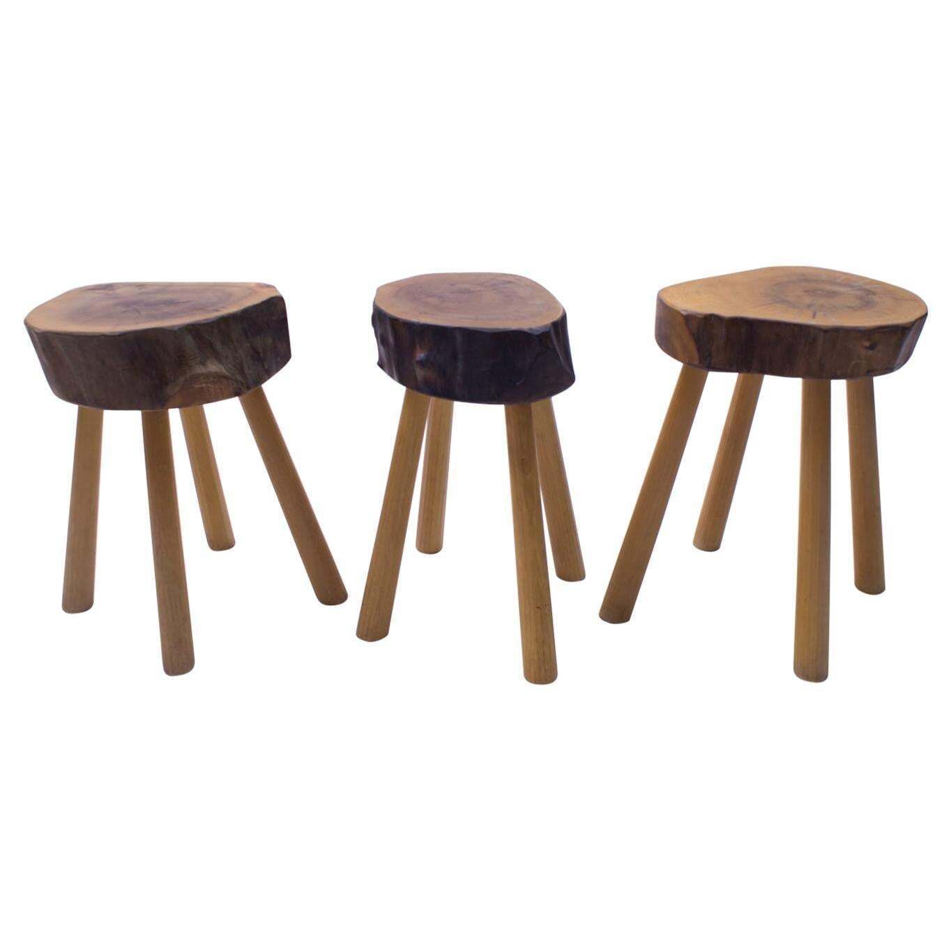 Set Of 3 Rare Midcentury Four Legged Side Tables Or Stools