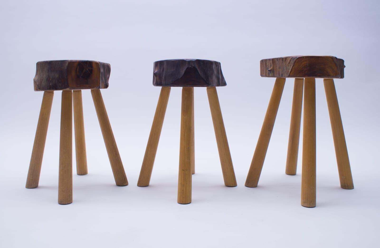 Set Of 3 Rare Midcentury Four Legged Side Tables Or Stools photo for sale