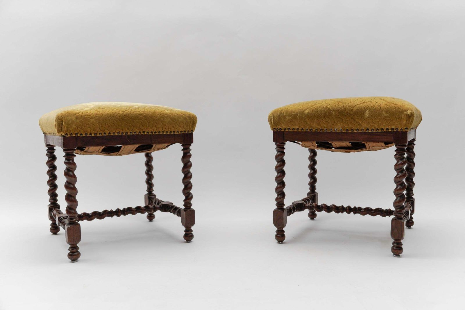 Two French Barley Wood Stools In Louis XIII Style, Ca. 1870s photo furniture