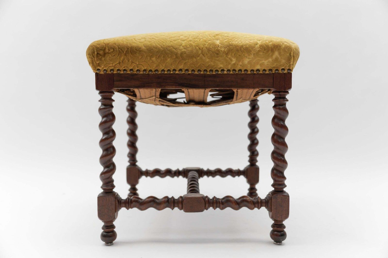 Two French Barley Wood Stools In Louis XIII Style, Ca. 1870s photo vinterior