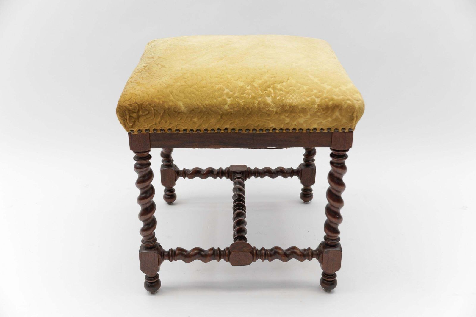 Two French Barley Wood Stools In Louis XIII Style, Ca. 1870s photo vintage