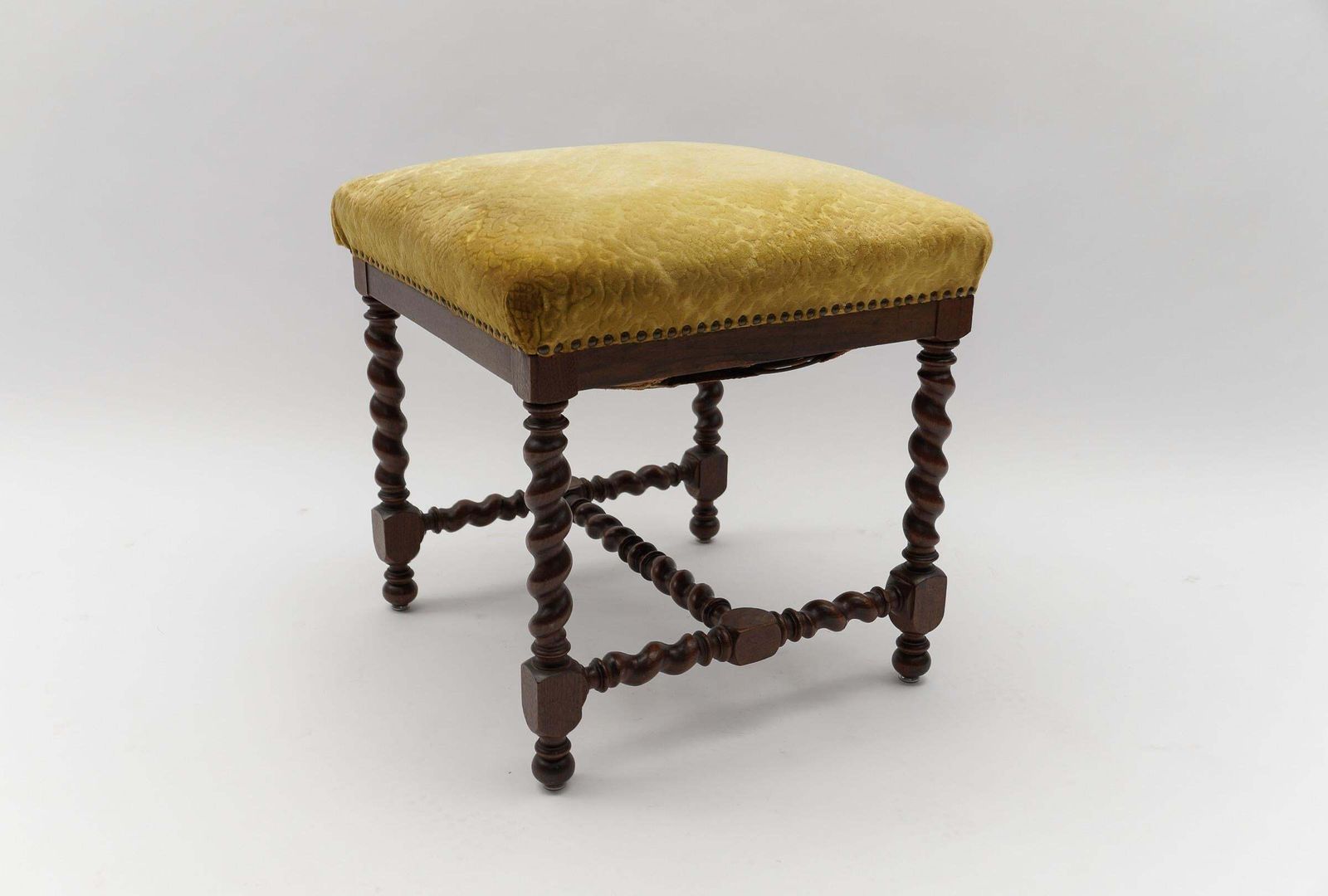 photo furniture Two French Barley Wood Stools In Louis XIII Style, Ca. 1870s