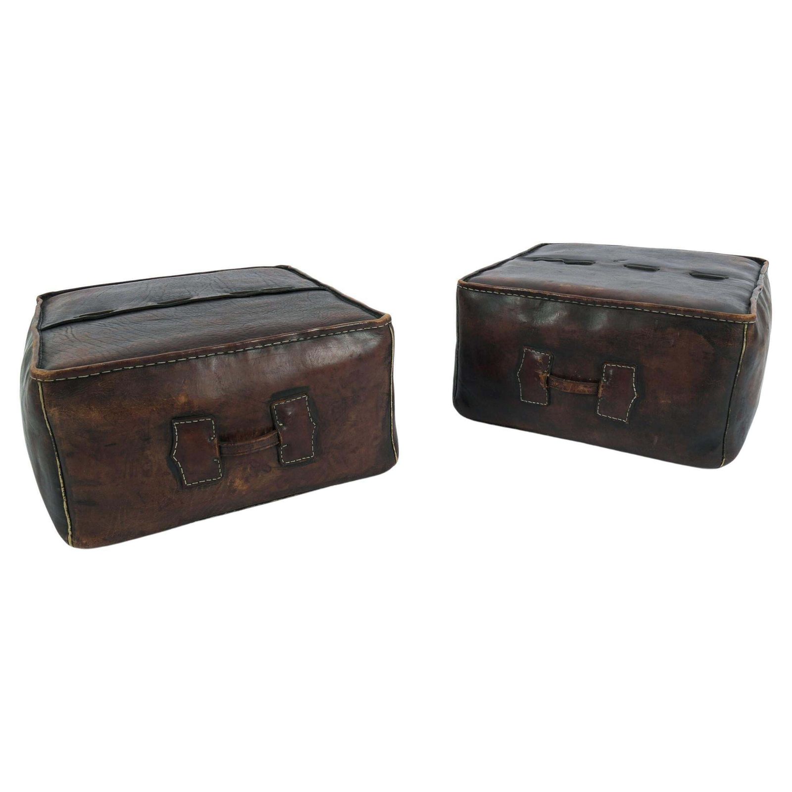 Pair Of Mid Century Modern Handmade Neck Leather Poufs