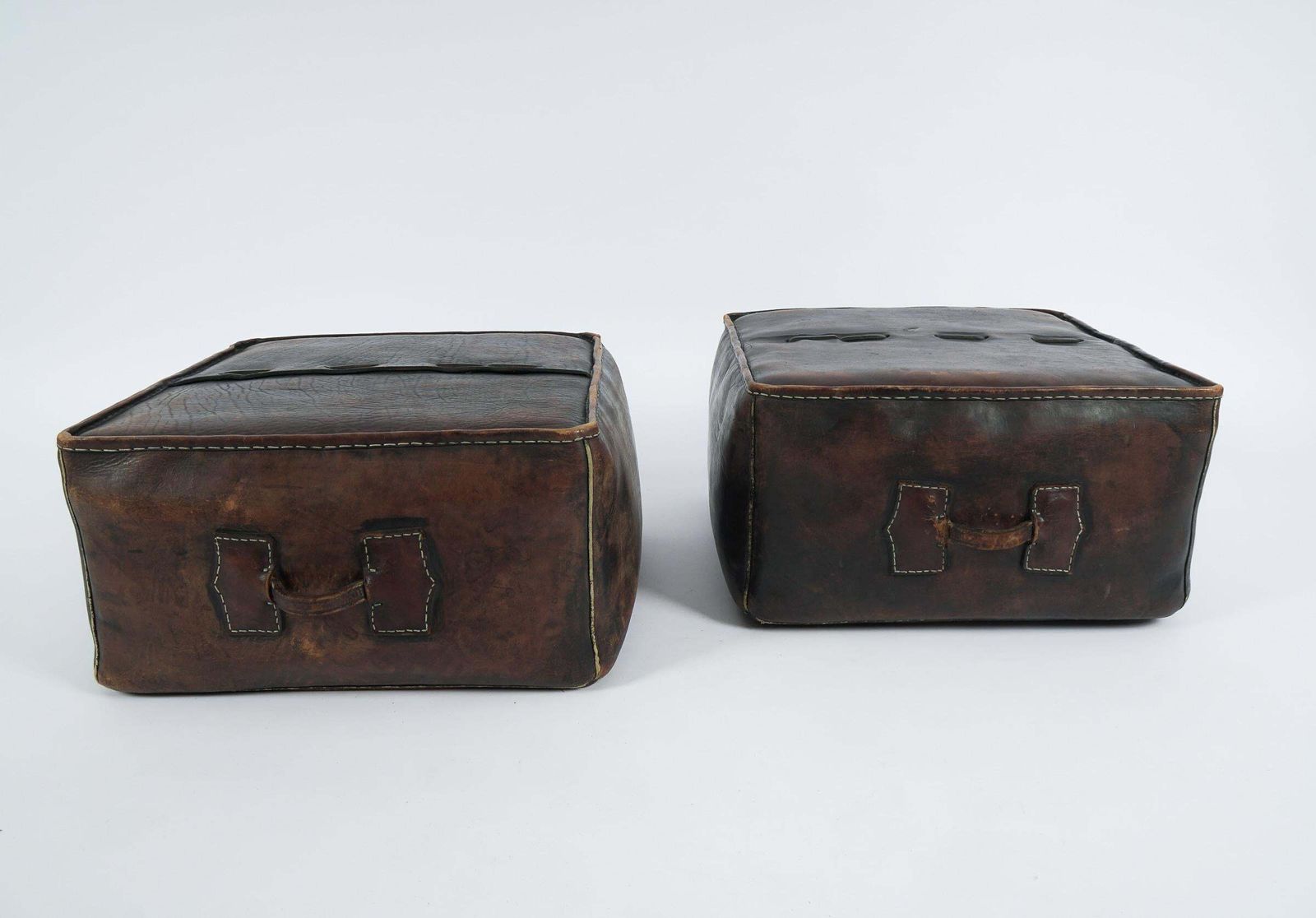 Pair Of Mid Century Modern Handmade Neck Leather Poufs photo for sale