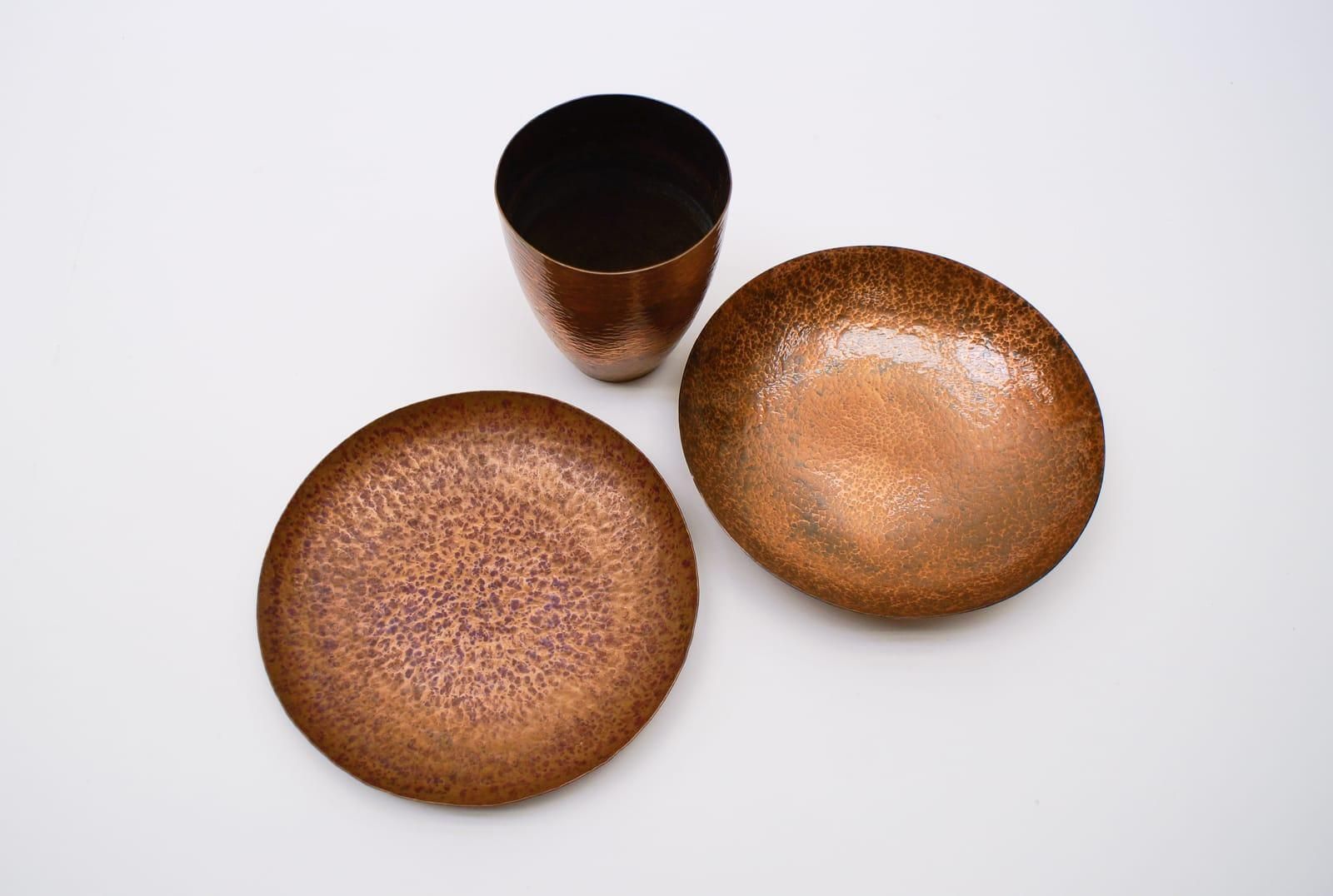 Set Of Two Unique Copper Hand Beaten Bowls And One Vase By Bunge, Germany, 1950s photo Home Decor