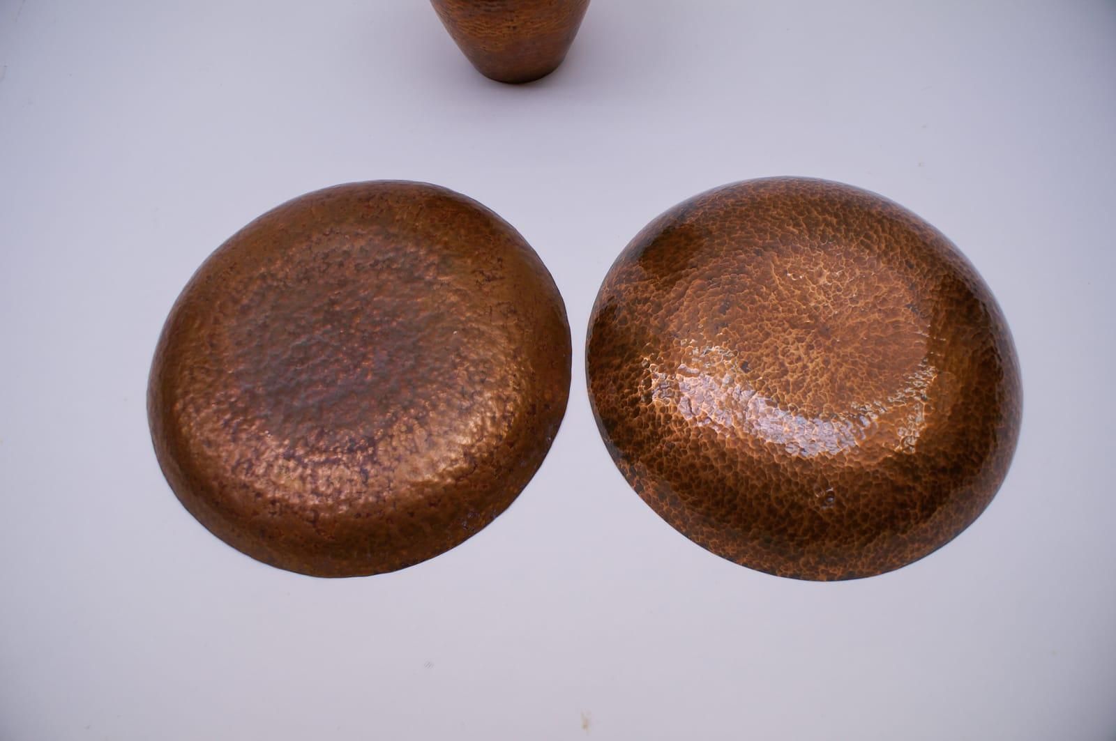 Home Decor Set Of Two Unique Copper Hand Beaten Bowls And One Vase By Bunge, Germany, 1950s photo