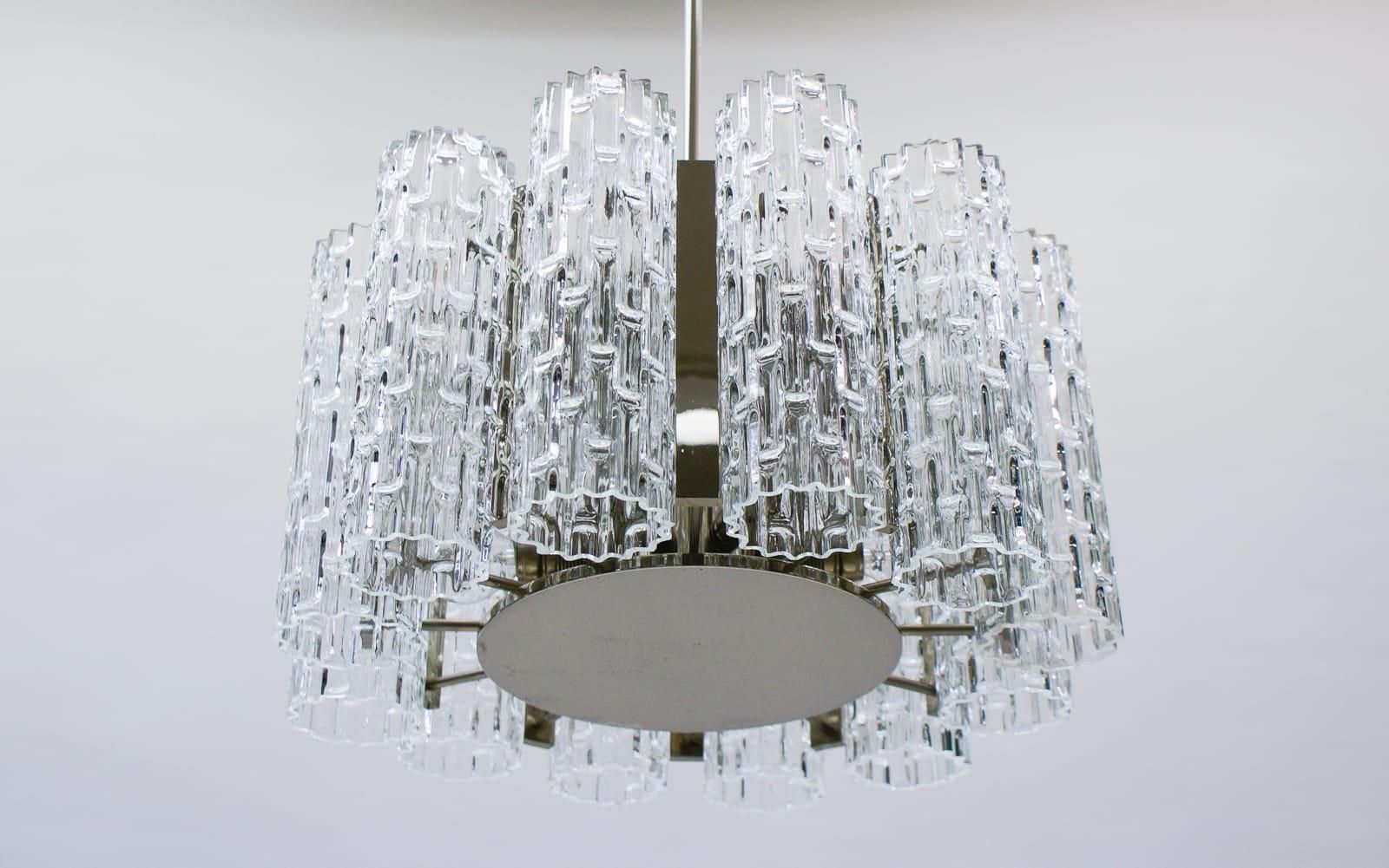 Ceiling Lamp With 12 Textured Glass Shades, Kaiser Leuchten Germany, 1960s photo Lighting