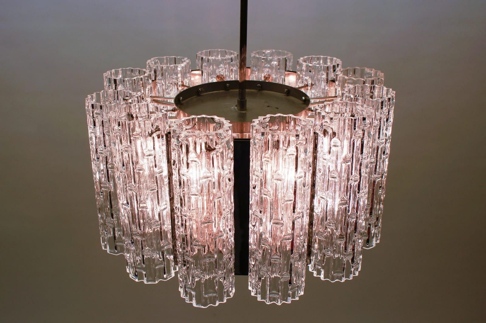 Ceiling Lamp With 12 Textured Glass Shades, Kaiser Leuchten Germany, 1960s photo 1019.0