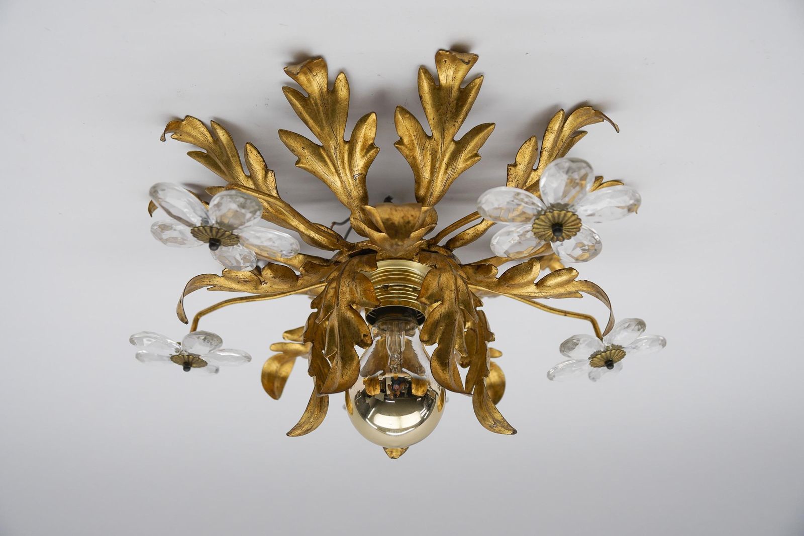 Crystal Glass And Metal Florentine Ceiling Lamp By Banci Firenze, 1960s photo Lighting