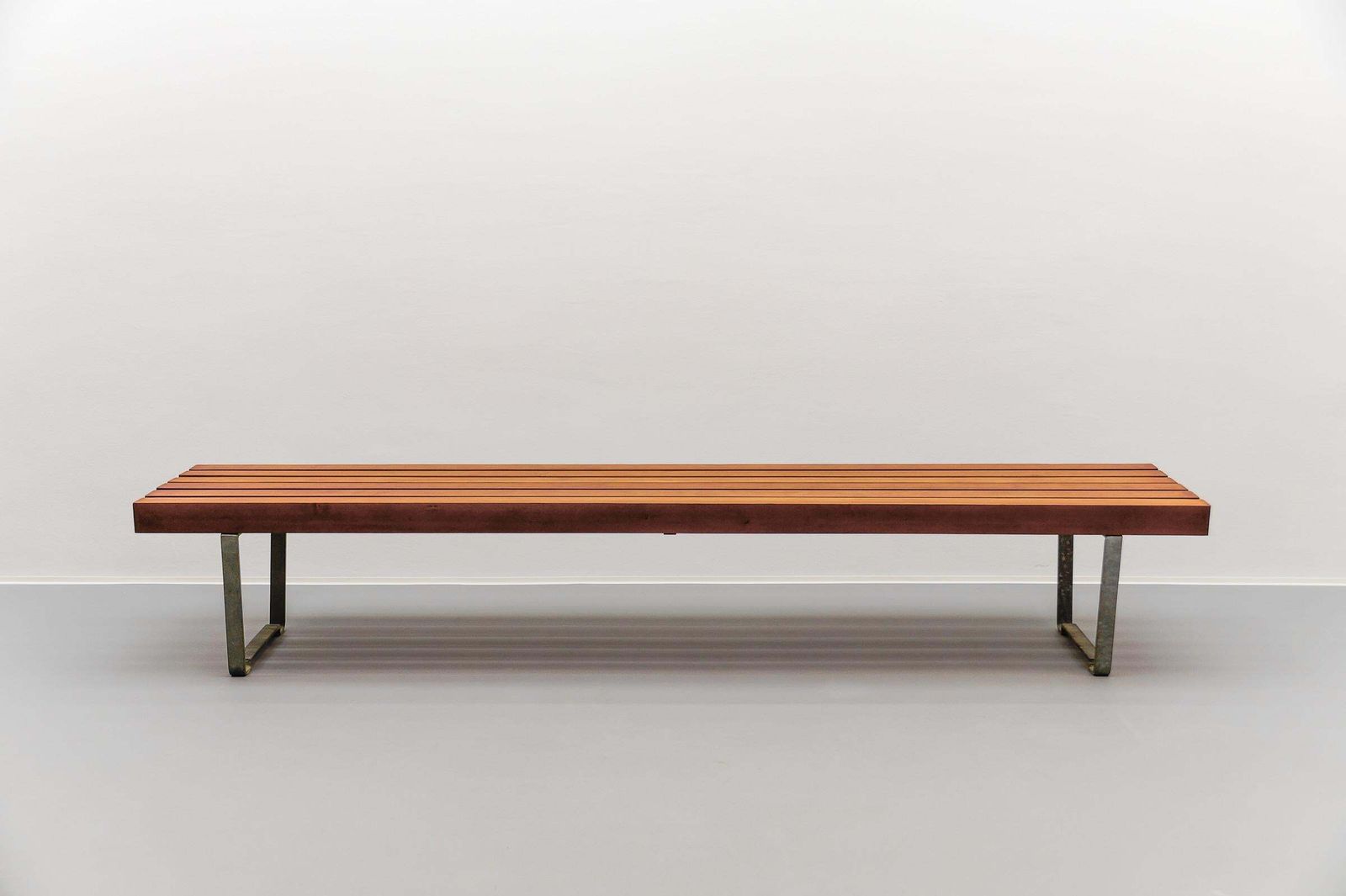 Large And Massive Wood Slatted Bench From The 1960s, Scandinavian photo for sale