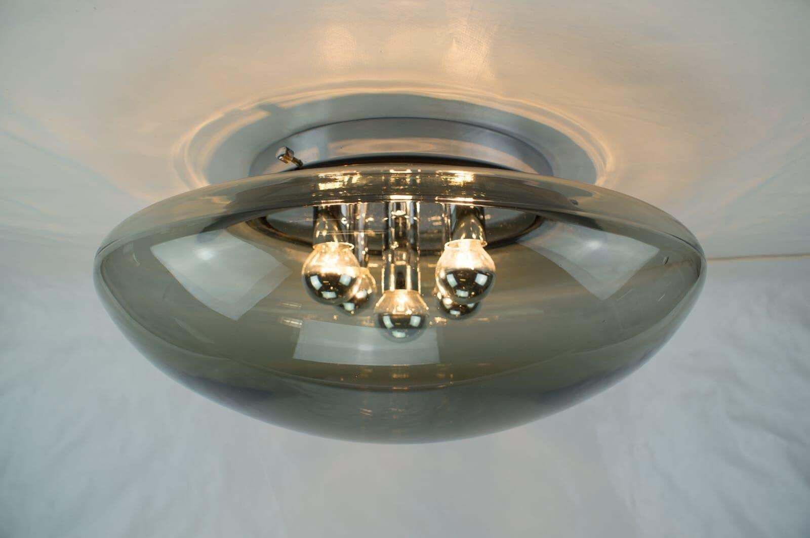 Huge Vintage Smoked Glass And Chrome Wall Light From Hilldebrand, Germany, 1960s photo vinterior