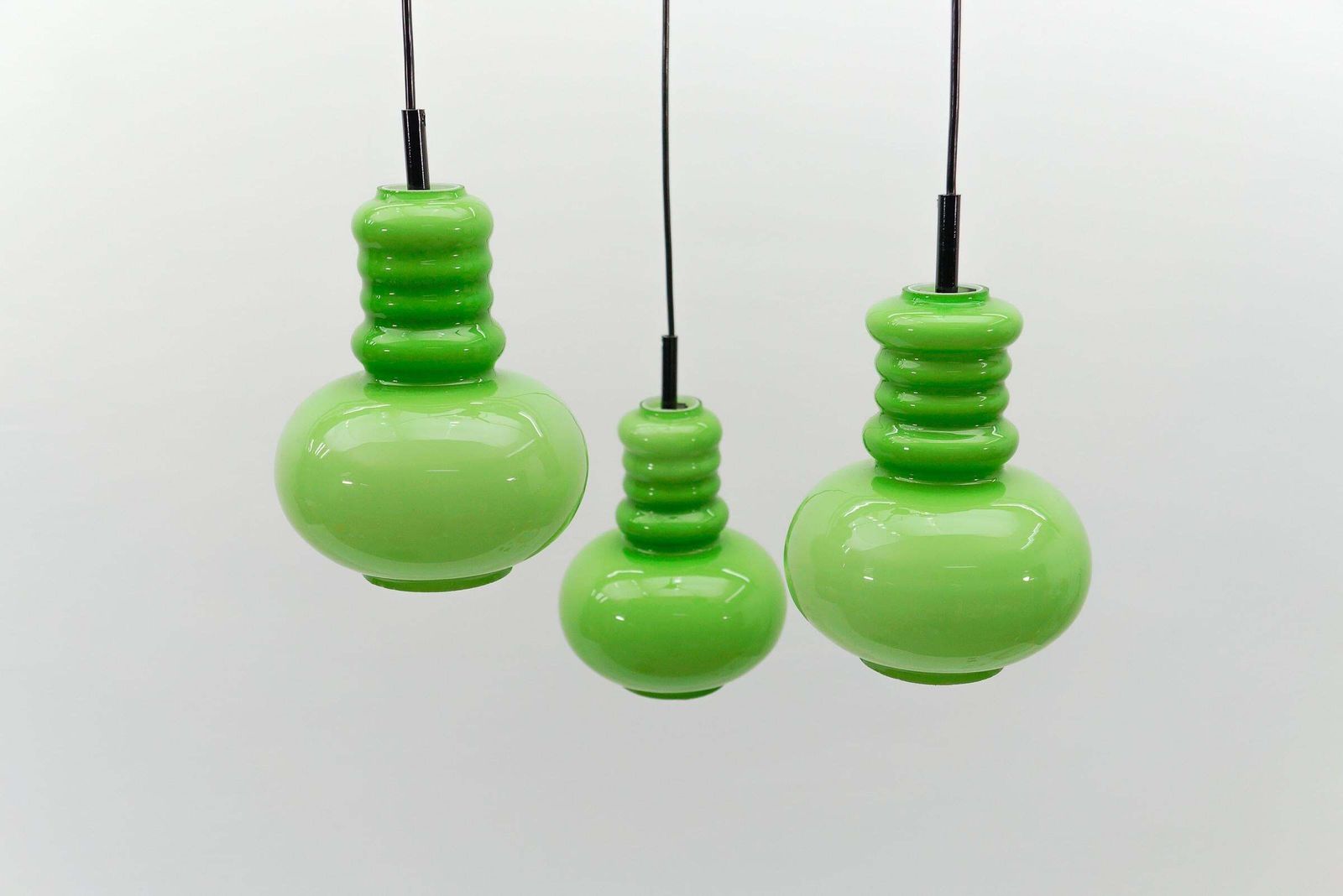 Lovely 3 Light Apple Green Glass Cascading Lamp By Peill & Putzler, 1960s photo vinterior