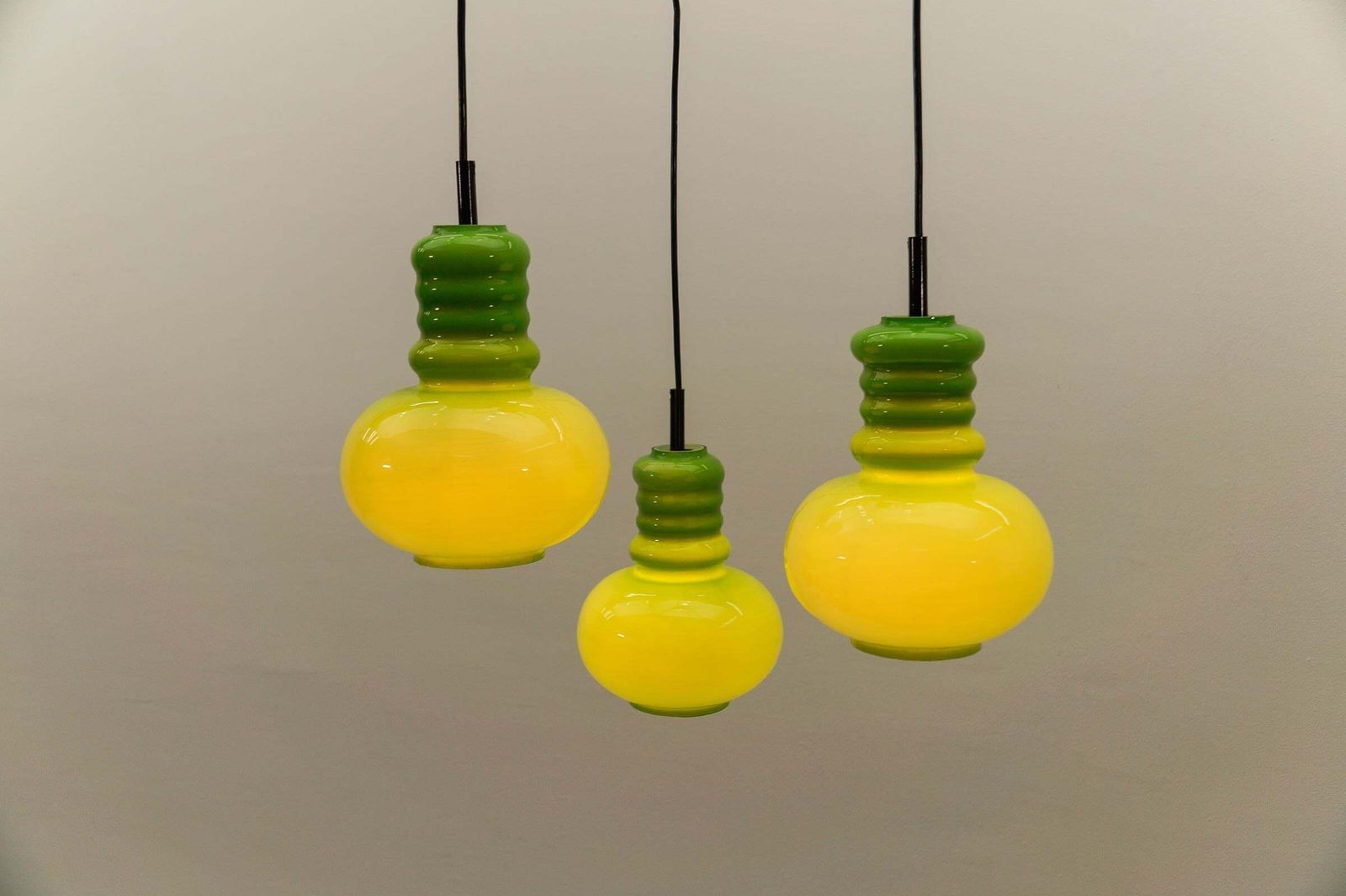 Lovely 3 Light Apple Green Glass Cascading Lamp By Peill & Putzler, 1960s photo buy