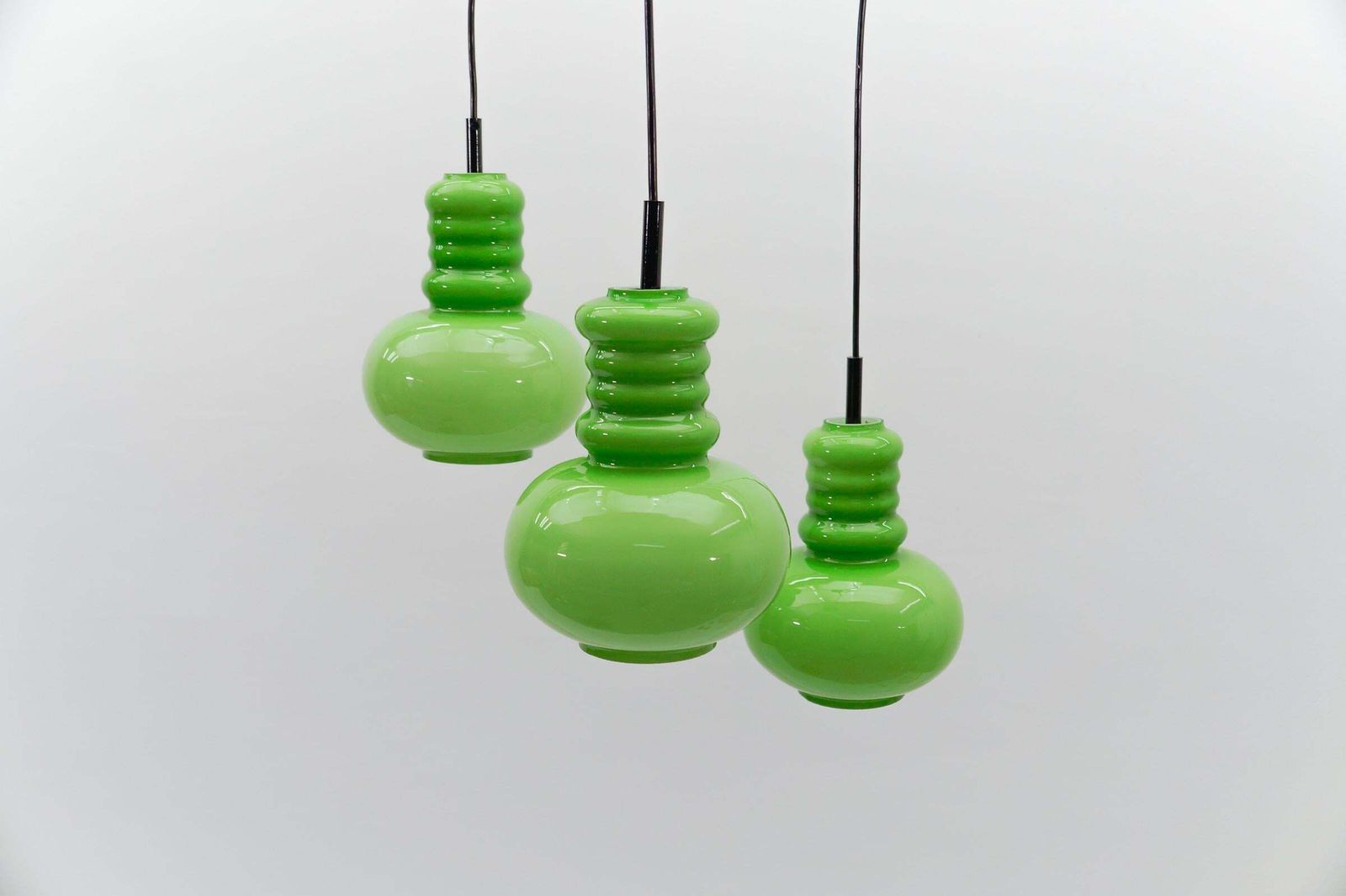 photo furniture Lovely 3 Light Apple Green Glass Cascading Lamp By Peill & Putzler, 1960s