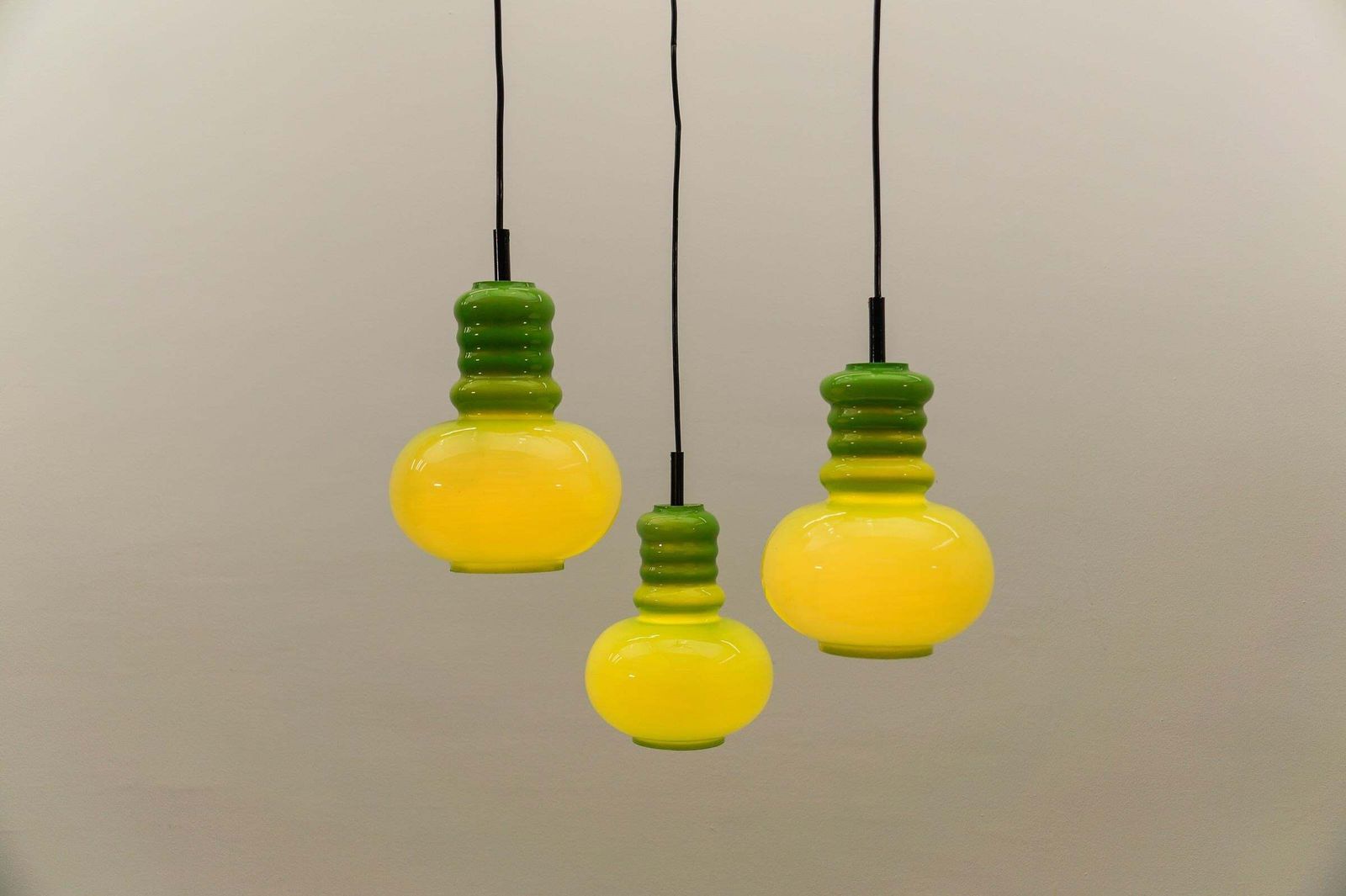 Lighting Lovely 3 Light Apple Green Glass Cascading Lamp By Peill & Putzler, 1960s photo