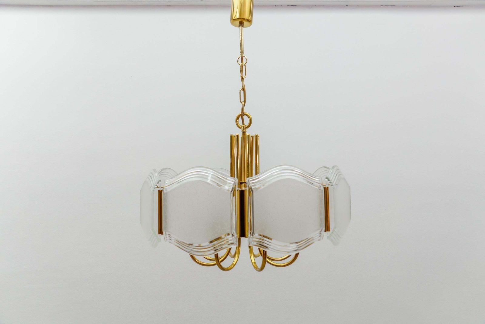 Elegant Brass And Glass Chandelier / Ceiling Lamp, Germany 1960s photo Lighting