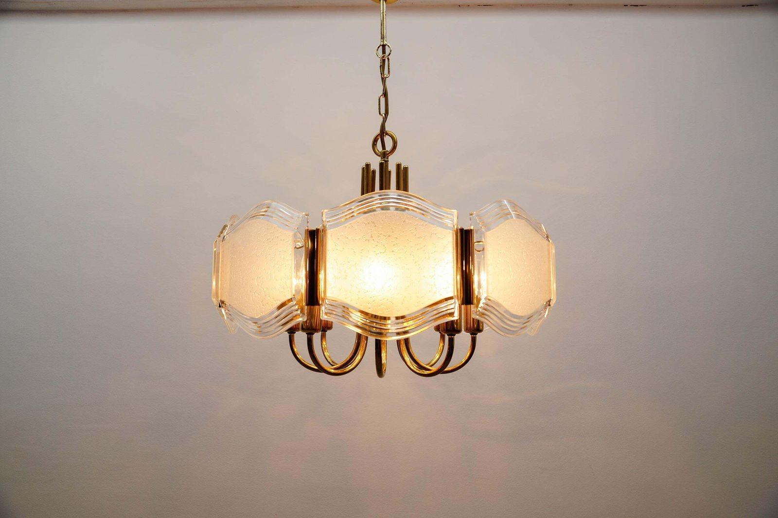 Elegant Brass And Glass Chandelier / Ceiling Lamp, Germany 1960s photo buy