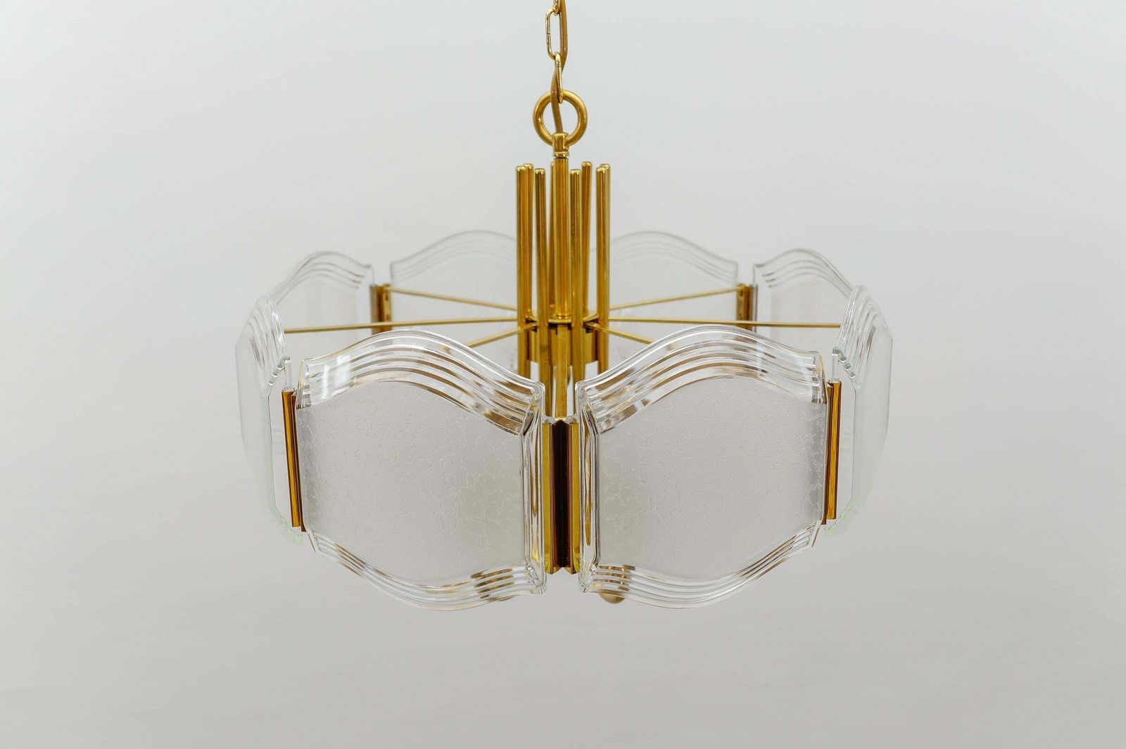 photo for sale Elegant Brass And Glass Chandelier / Ceiling Lamp, Germany 1960s