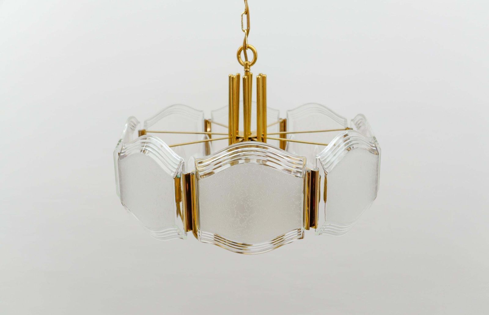 photo vinterior Elegant Brass And Glass Chandelier / Ceiling Lamp, Germany 1960s